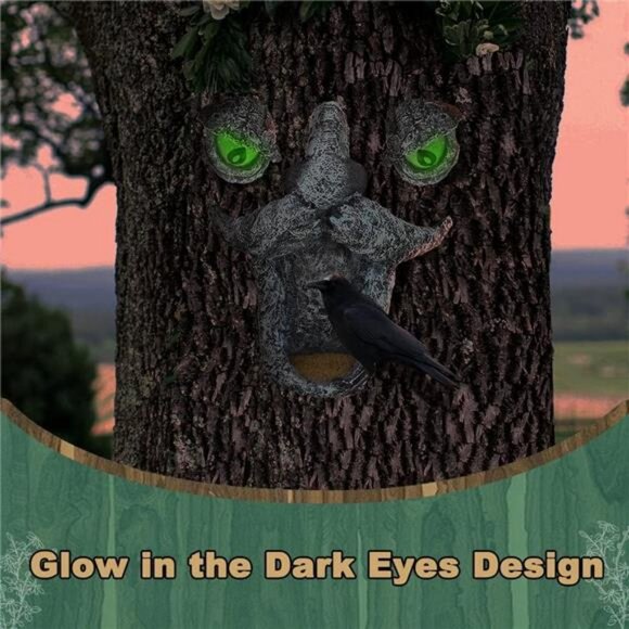 Tree Faces Bird Feeder,Tree Faces Decor Outdoor,Old Man with Glowing Eyes in - Picture 3 of 7